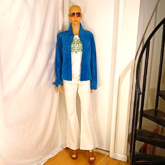 Like New Micheal Kors Turquoise Blue Suede Shirt/Jacket - Picture 1 of 11